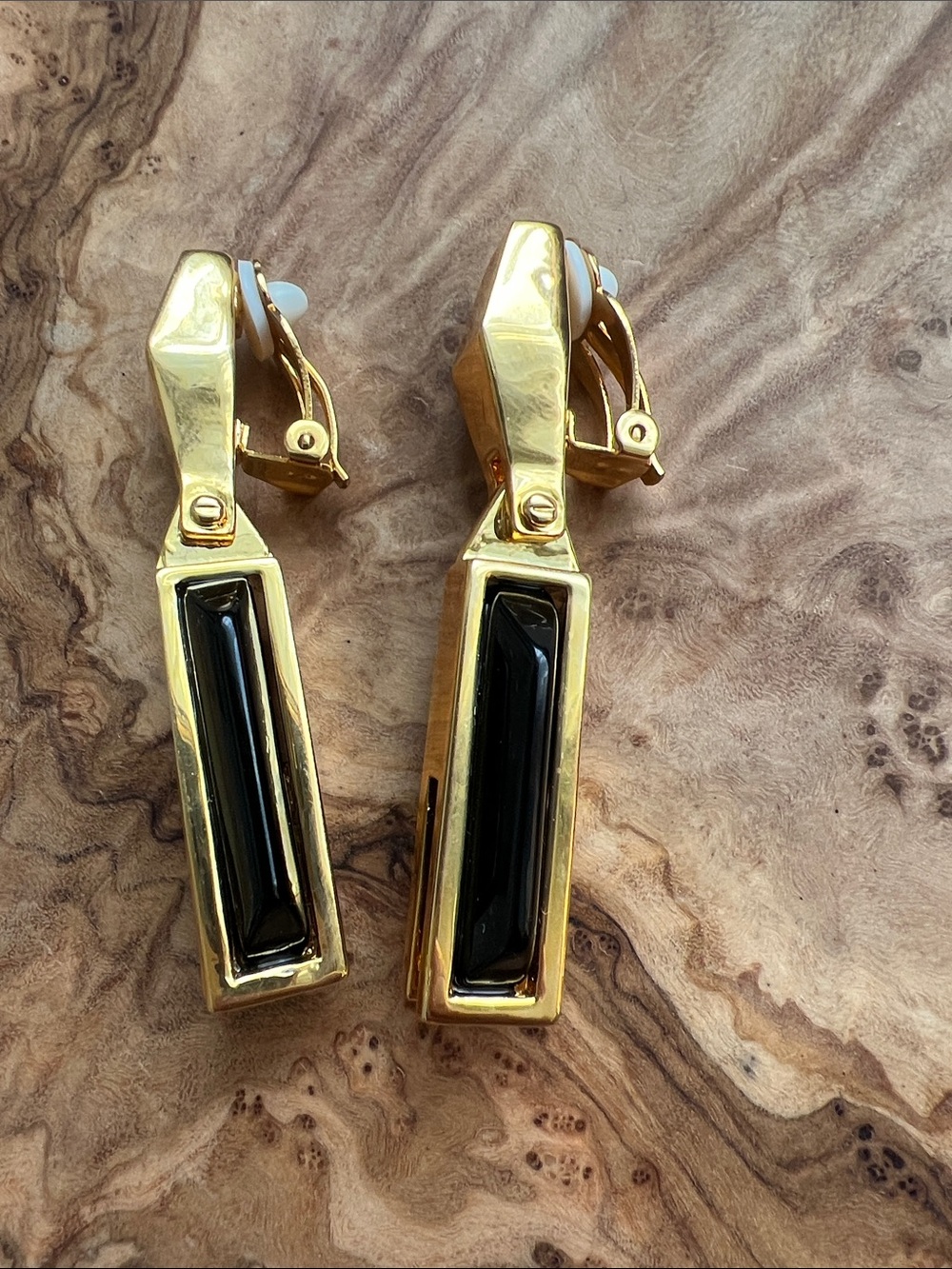 Vince Camuto Art Deco Gold-Tone Clip-On Earrings with Black Accents - Picture 2 of 5